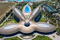 Crimea, Yalta, August 8, 2020: Mriya Hotel in the shape of an exotic flower that opened its petals to the sun, on the beach