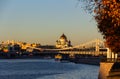 Crimean bridge and Cathedral of Christ Savior Royalty Free Stock Photo