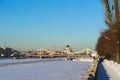 Crimean bridge and cathedral of Christ the Savior in winter Royalty Free Stock Photo