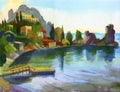 Crimean sketch in gouache Royalty Free Stock Photo