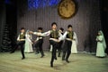 Crimean tartar children dancers in native dresses performing native dance on stage
