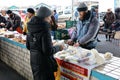 Crimean Tatar, a refugee from the Crimea, sells homemade cheese in the Shpola, center of