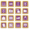 Criminal activity icons set purple