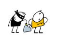 Criminal in the black mask reached into his bag and took out someone else wallet. Vector illustration of thief stealing