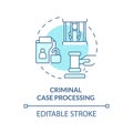 Criminal case processing blue concept icon