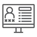 Criminal database line icon, data and crime, monitor sign, vector graphics, a linear pattern on a white background.