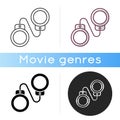 Criminal drama icon. Linear black and RGB color styles. Popular movie genre, common cinema category. Detective mystery