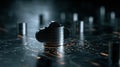 Criminal Uploads Stolen Database to Cloud Using High-Tech Interface in a Dark Setting Royalty Free Stock Photo