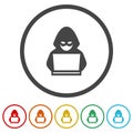 Criminal hacker icon. Set icons in color circle buttons