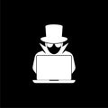 Criminal hacker icon for web design isolated on dark background
