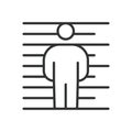 Criminal icon in line design. criminal, lineup, suspect, mugshot, offender, record, identification line, profile on white Royalty Free Stock Photo