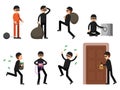 Criminal illustrations of theif characters in different action poses Royalty Free Stock Photo