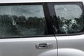 Criminal incident. Car burglary. Broken left side window of a car. Royalty Free Stock Photo