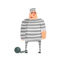 Criminal InStripy Prison Uniform Standing In Irons Caught And Convicted For His Crimes