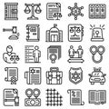 Criminal justice icons set, outline style