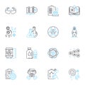 Criminal Justice linear icons set. Punishment, Justice, Incarceration, Rehabilitation, Probation, Sentencing, Prison