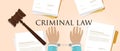 Criminal law. legal crime handcuff paper and hammer