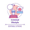Criminal lifestyle concept icon. Committing crime idea thin line illustration. Terrorist with bomb. Robber, housebreaker