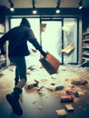 criminal looter rob vandalize retail shop , steal merchandise. graffiti activism paint and break all