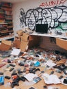 criminal looter rob vandalize retail shop , steal merchandise. graffiti activism paint and break all