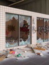 criminal looter rob vandalize retail shop , steal merchandise. graffiti activism paint and break all