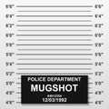 Criminal mug shot line. Police mugshot add a photo. Blank criminal police lineup with centimeter scale for photograph.