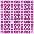 100 criminal offence icons hexagon violet