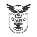 Criminal Outlaw Street Club Black And White Sign Design Template With Text, Brass Knuckles And Scull