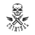 Criminal Outlaw Street Club Black And White Sign Design Template With Text , Wings And Scull