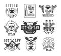 Criminal Outlaw Street Club Black And White Sign Design Templates With Text And Weapon Silhouettes