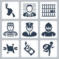 Criminal and prison icons set