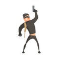 Criminal With Rope Wearing Mask Firing Gun In The Air Committing A Crime Robbing The Bank