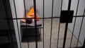 The criminal sleeps on the bed behind the bars Royalty Free Stock Photo