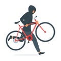 Criminal stealing bicycle vector illustration Royalty Free Stock Photo