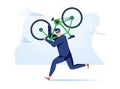 Criminal stealing bicycle vector illustration. Caucasian man in black hoodie cartoon character. Bike theft, law break Royalty Free Stock Photo