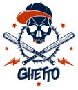 Criminal tattoo ,gang emblem or logo with aggressive skull baseball bats and other weapons and design elements, vector, bandit