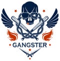 Criminal tattoo ,gang emblem or logo with aggressive skull baseball bats and other weapons and design elements, vector, bandit