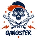 Criminal tattoo ,gang emblem or logo with aggressive skull baseball bats and other weapons and design elements, vector, bandit