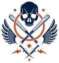 Criminal tattoo ,gang emblem or logo with aggressive skull baseball bats and other weapons and design elements, vector, bandit