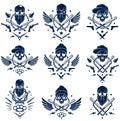 Criminal tattoo ,gang emblem or logo with aggressive skull baseball bats and other weapons and design elements, vector set, bandit