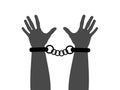 Criminal is wearing cuffs and handcuffs on wrist,