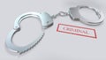 Criminal Word and Handcuffs 3D Illustration
