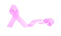 Crimped ribbon on white background. Pink ribbon for breast cancer awareness month symbol. October month sign