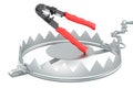 Crimper, crimp tool inside bear trap. 3D rendering