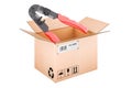 Crimper, crimp tool inside cardboard box, delivery concept. 3D rendering