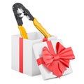 Crimper, crimp tool inside gift box, present concept. 3D rendering Royalty Free Stock Photo