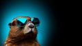 Crimson And Azure: Playful Groundhog In Groovy Sunglasses