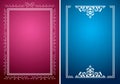 Crimson and blue vector backgrounds with white frames