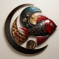 Crimson And Bronze Fish Metal Wall Art Design