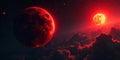 Crimson celestial bodies and scarlet cloudscape a dramatic vision of planetary alignment. Generative AI Royalty Free Stock Photo